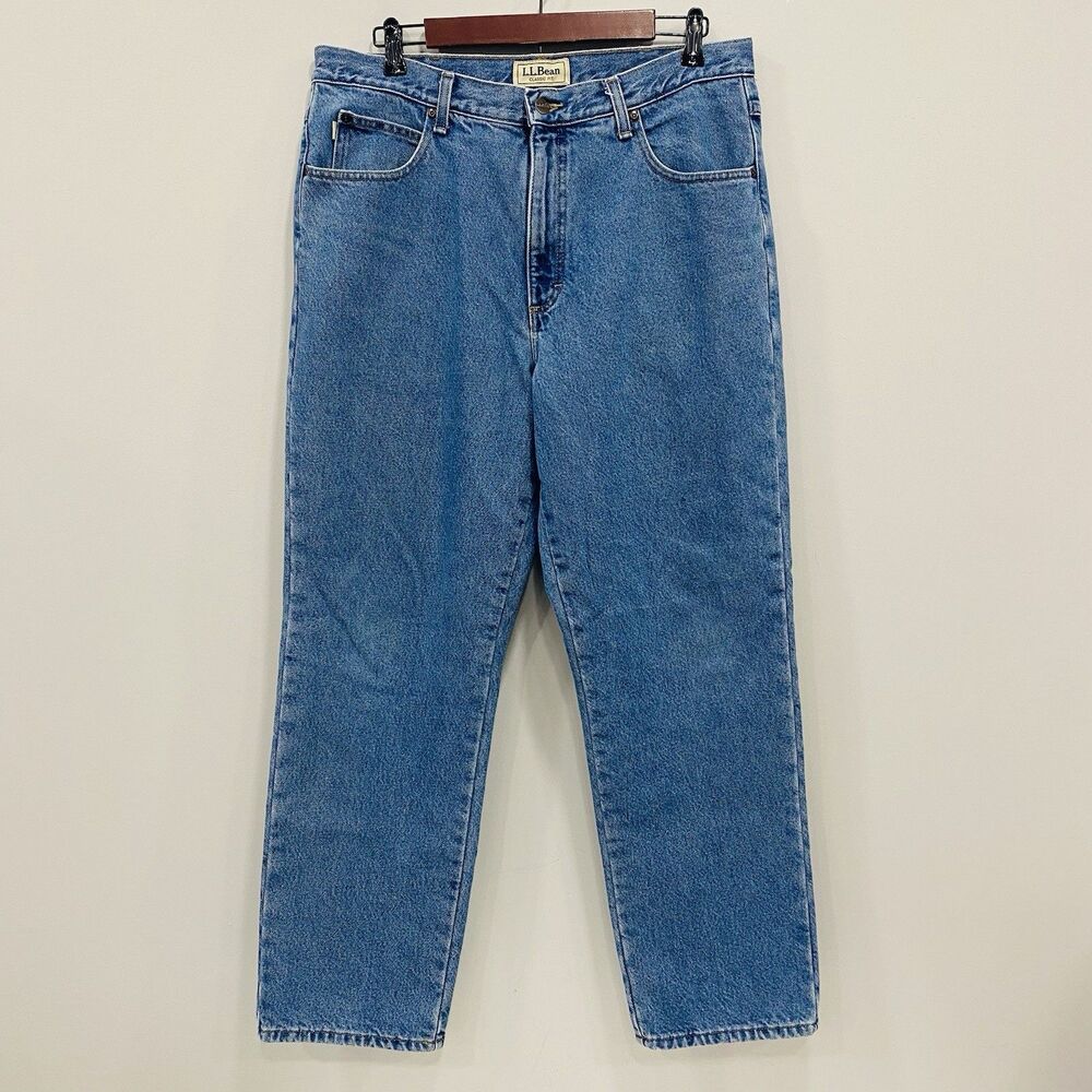 LL Bean Men’s 35x30 Double L Jeans Flannel Lined Classic Fit Blue Denim 100220